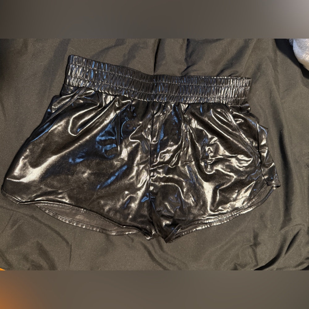Black patent leather glittery Women's Shorts